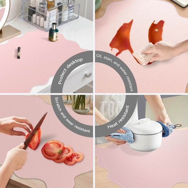 Alt view image 4 of 7 - Pink Scalloped Table Mat, 35.4"x15.7" Desk Pad for Workspace Scalloped Mousepad Featuring Stitched Edges and Non-Slip Base, Charming Floral Desk Pad for Teacher Cubicle Workspace
