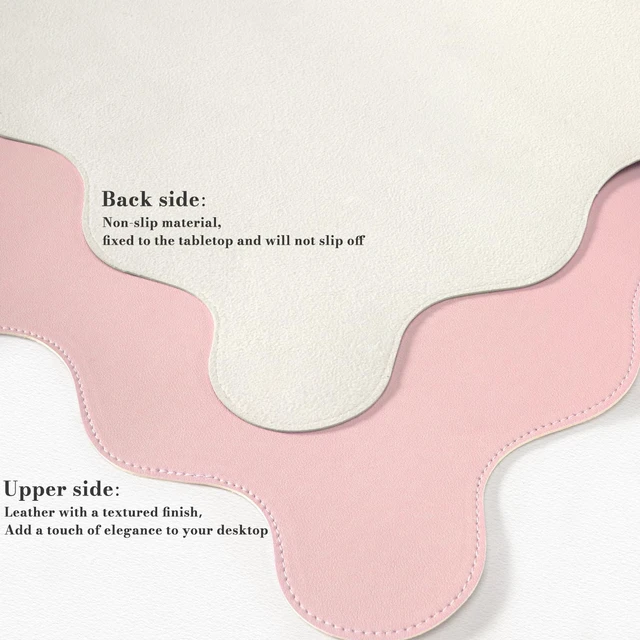 Alt view image 5 of 7 - Pink Scalloped Table Mat, 35.4"x15.7" Desk Pad for Workspace Scalloped Mousepad Featuring Stitched Edges and Non-Slip Base, Charming Floral Desk Pad for Teacher Cubicle Workspace