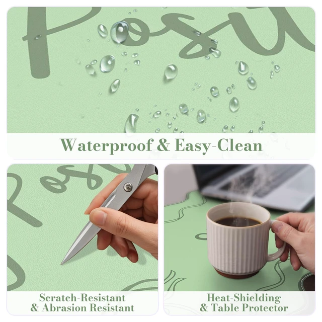 Alt view image 3 of 7 - Green Scalloped Desk Cover Mat, X-Large Mouse Pad PU Leather Desk Pad Mat,Waterproof Writing Blotter for Desktop, Non-Slip XL Mousepad for Computer Office Dorm-Bow