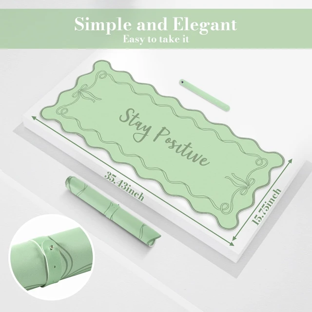 Alt view image 2 of 7 - Green Scalloped Desk Cover Mat, X-Large Mouse Pad PU Leather Desk Pad Mat,Waterproof Writing Blotter for Desktop, Non-Slip XL Mousepad for Computer Office Dorm-Bow