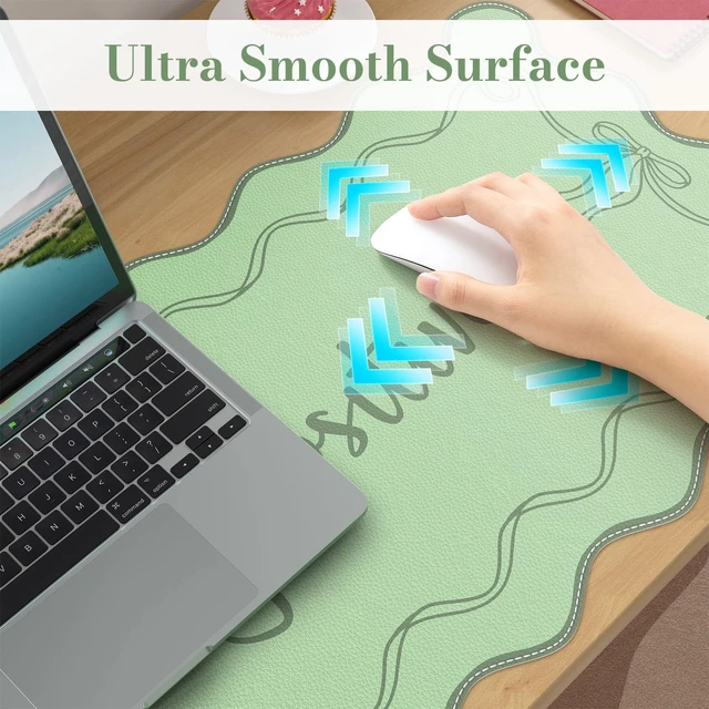 Alt view image 5 of 7 - Green Scalloped Desk Cover Mat, X-Large Mouse Pad PU Leather Desk Pad Mat,Waterproof Writing Blotter for Desktop, Non-Slip XL Mousepad for Computer Office Dorm-Bow