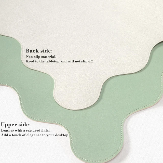 Alt view image 3 of 7 - Keyboard Mat for Classroom, Green 35.4"x15.7" Desk Protector Modern Non-Slip Base Scalloped Mousepad for Study, Floral Desk Pad Stitched Edges for Travel Computer Work Station