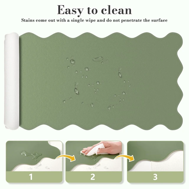 Alt view image 3 of 7 - Dark Green Desk Mat 35.4"x15.7", Desk Protector for Students Chic Non-Slip Base Scalloped Mousepad for Classroom, Floral Desk Pad Stitched Edges for Cubicle Home Computer Setup