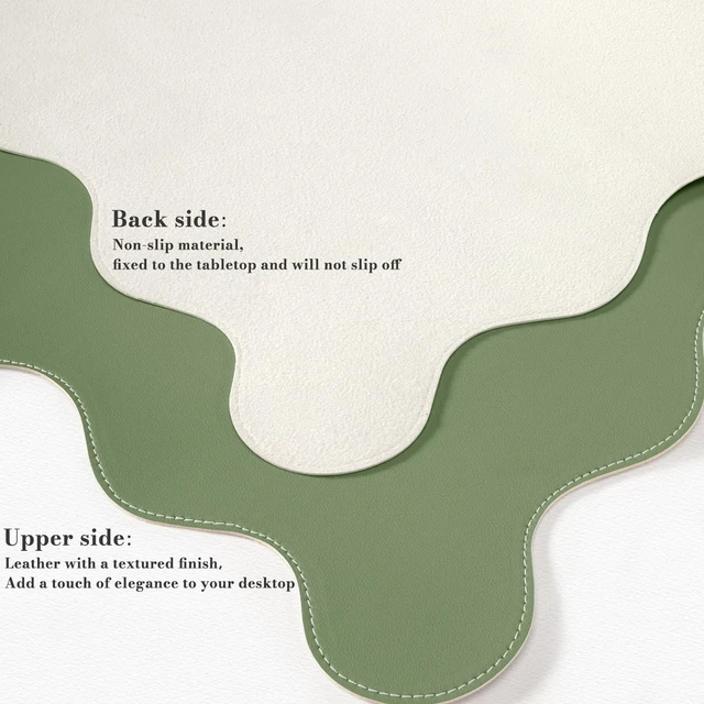 Alt view image 5 of 7 - Dark Green Desk Mat 35.4"x15.7", Desk Protector for Students Chic Non-Slip Base Scalloped Mousepad for Classroom, Floral Desk Pad Stitched Edges for Cubicle Home Computer Setup