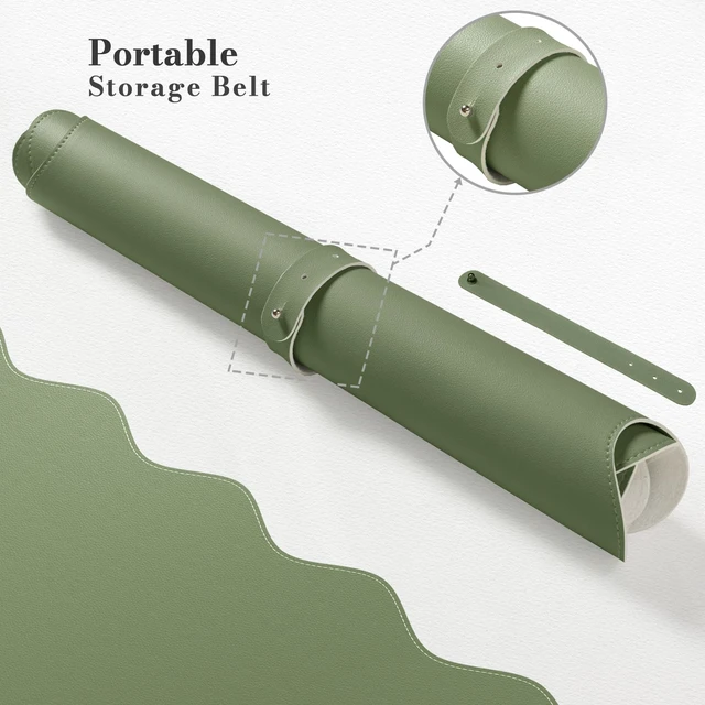Alt view image 6 of 7 - Dark Green Desk Mat 35.4"x15.7", Desk Protector for Students Chic Non-Slip Base Scalloped Mousepad for Classroom, Floral Desk Pad Stitched Edges for Cubicle Home Computer Setup