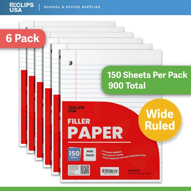 Alt view image 4 of 7 - Wide Ruled Loose Leaf Paper Wide Ruled Notebook Paper Lined Writing Filler Paper 10.5 x 8 56 gsm 900 Sheets 150 Sheet Per Pack (6 Pack)