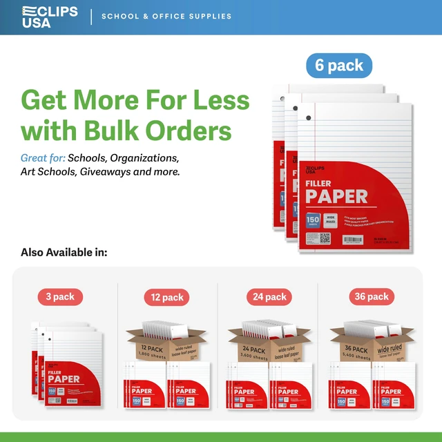 Alt view image 7 of 7 - Wide Ruled Loose Leaf Paper Wide Ruled Notebook Paper Lined Writing Filler Paper 10.5 x 8 56 gsm 900 Sheets 150 Sheet Per Pack (6 Pack)
