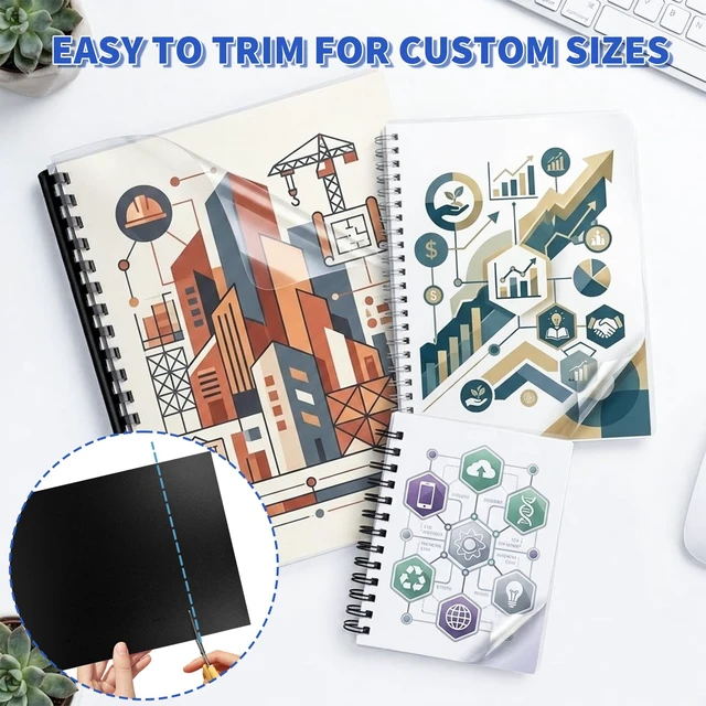 Alt view image 5 of 7 - 180 Pack Binding Covers and Backs, 10/12 Mil, 8.5X11" Includes 90 Clear 10 Mil PVC Fronts and 90 Black 12 Mil Sand-Textured Backs for Letter Size