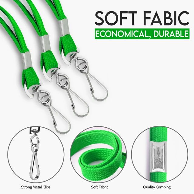 Alt view image 2 of 7 - 100-Pack Green Lanyards for ID Badges with Swivel J-Hooks - Versatile Neck Lanyard for Keys, Card Holders, Whistles, and More - Ideal for Offices, Teachers, Kids, and Cruise Ship Cards