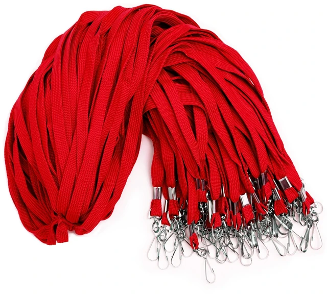 Main image of 100-Pack Red Lanyards for ID Badges with Swivel J-Hooks - Versatile Neck Lanyard for Keys, Card Holders, Whistles, and More - Ideal for Offices, Teachers, Kids, and Cruise Ship Cards