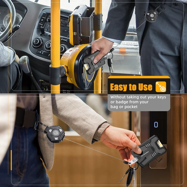 Alt view image 2 of 7 - Retractable Badge Holders, Heavy Duty Retractable Keychain Tactical ID Card Holder (Holds 5 Cards), ID Badge Holders with Metal Clip, 31.5" Badge Reel
