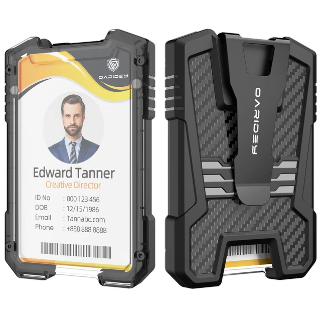 Alt view image 7 of 7 - Retractable Badge Holders, Heavy Duty Retractable Keychain Tactical ID Card Holder (Holds 5 Cards), ID Badge Holders with Metal Clip, 31.5" Badge Reel
