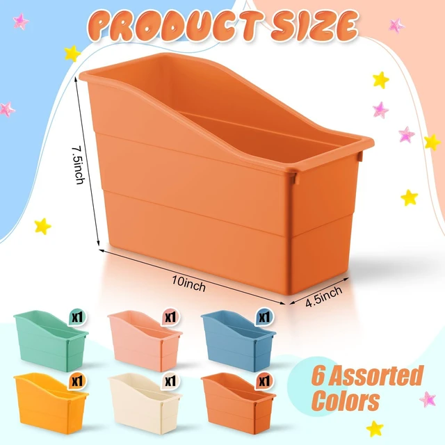 Alt view image 2 of 6 - 6 Packs Book Bins for Classroom Plastic Book Binder Holders Vertical Organizer Baskets Storage Boxes for Classroom Library Home Office Organization Stationery Supplies (Fresh Colors)