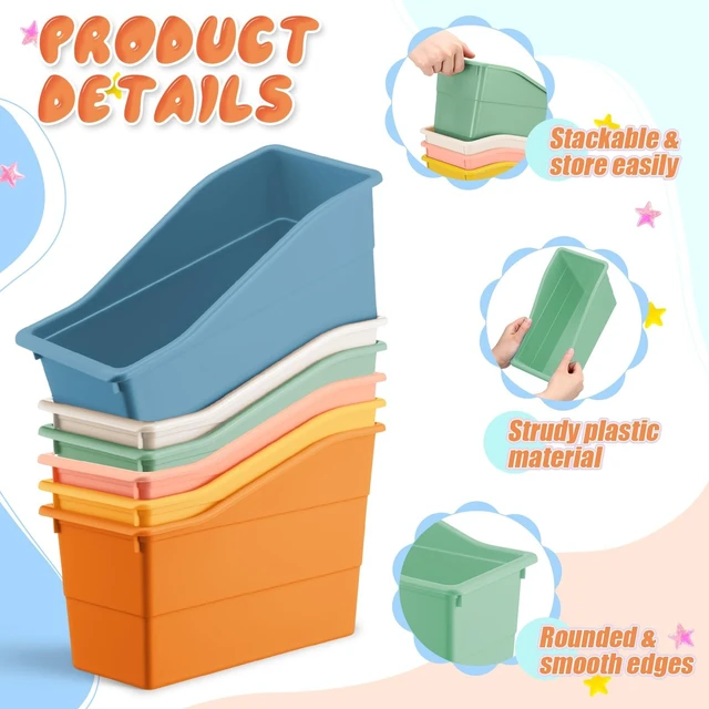 Alt view image 3 of 6 - 6 Packs Book Bins for Classroom Plastic Book Binder Holders Vertical Organizer Baskets Storage Boxes for Classroom Library Home Office Organization Stationery Supplies (Fresh Colors)