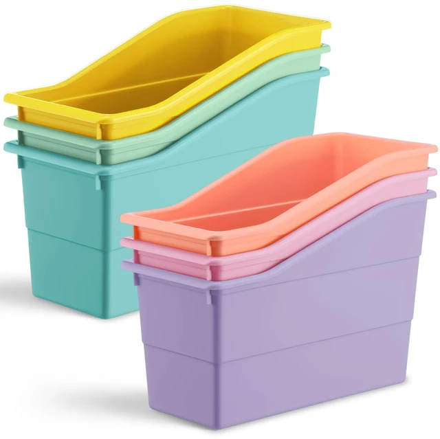 Main image of 6 Packs Book Bins for Classroom Plastic Book Binder Holders Vertical Organizer Baskets Storage Boxes for Classroom Library Home Office Organization Stationery Supplies (Pastel Colors)