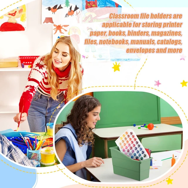 Alt view image 6 of 6 - 6 Packs Book Bins for Classroom Plastic Book Binder Holders Vertical Organizer Baskets Storage Boxes for Classroom Library Home Office Organization Stationery Supplies (Fresh Colors)