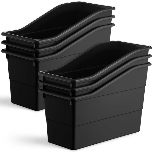 Main image of 6 Packs Book Bins for Classroom Plastic Book Binder Holders Vertical Organizer Baskets Storage Boxes for Classroom Library Home Office Organization Stationery Supplies (Black)