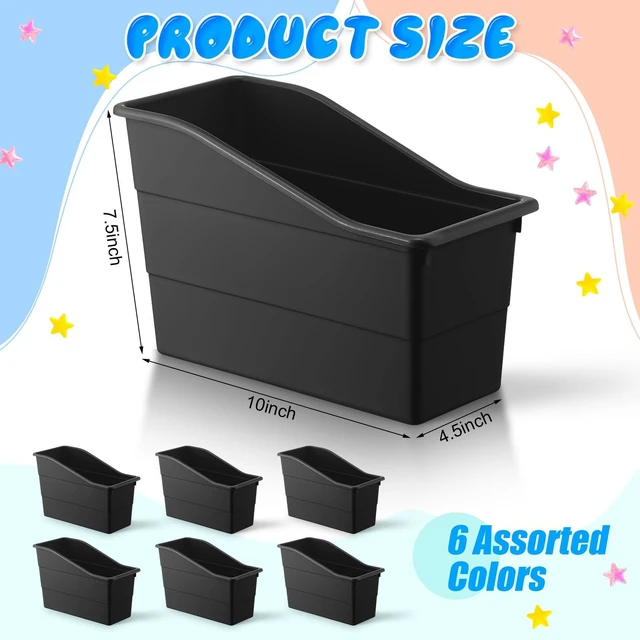 Alt view image 2 of 5 - 6 Packs Book Bins for Classroom Plastic Book Binder Holders Vertical Organizer Baskets Storage Boxes for Classroom Library Home Office Organization Stationery Supplies (Black)