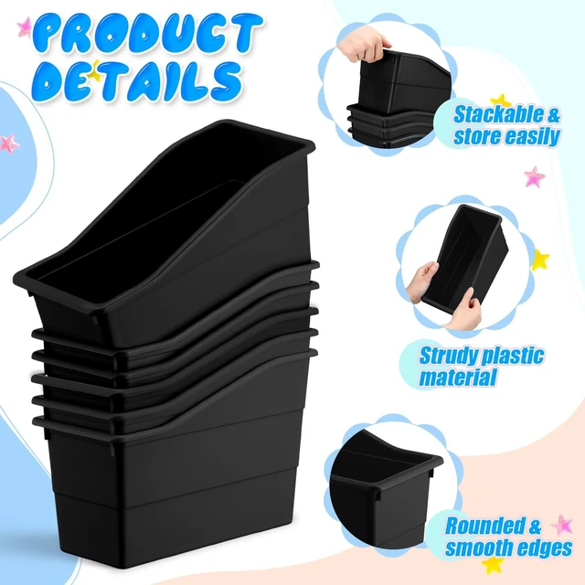 Alt view image 3 of 5 - 6 Packs Book Bins for Classroom Plastic Book Binder Holders Vertical Organizer Baskets Storage Boxes for Classroom Library Home Office Organization Stationery Supplies (Black)