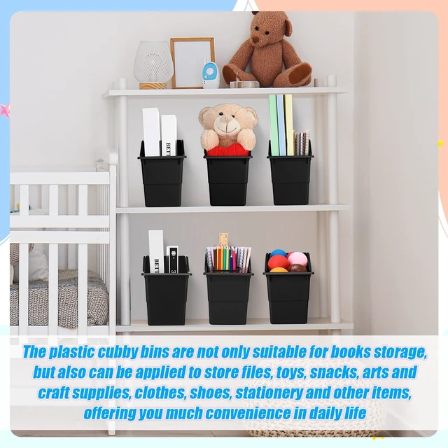 Alt view image 4 of 5 - 6 Packs Book Bins for Classroom Plastic Book Binder Holders Vertical Organizer Baskets Storage Boxes for Classroom Library Home Office Organization Stationery Supplies (Black)