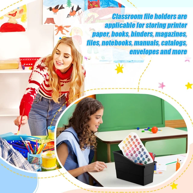 Alt view image 5 of 5 - 6 Packs Book Bins for Classroom Plastic Book Binder Holders Vertical Organizer Baskets Storage Boxes for Classroom Library Home Office Organization Stationery Supplies (Black)