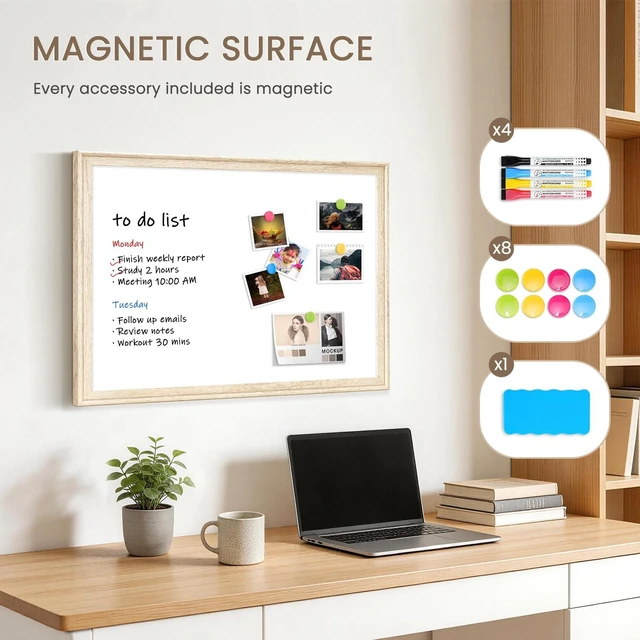 Alt view image 4 of 7 - Magnetic White Board for Wall, 36" x 24", Decorative Wooden Frame, Vintage Dry Erase Board, Wall Mounted, Aesthetic Writing Board for Home, Office, School