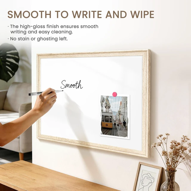 Alt view image 5 of 7 - Magnetic White Board for Wall, 36" x 24", Decorative Wooden Frame, Vintage Dry Erase Board, Wall Mounted, Aesthetic Writing Board for Home, Office, School
