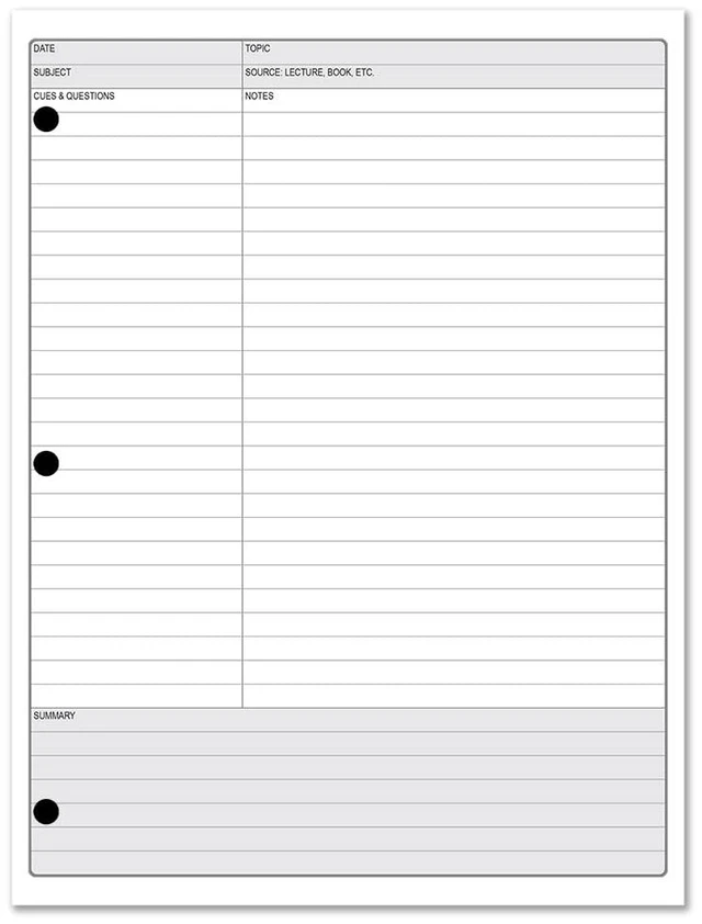 Alt view image 2 of 2 - Cornell Notes Loose Leaf Sheets, 3-Hole Punched, 100 Sheets Universal Note Taking System, 3 Ring Binder Pages, 8.5'' x 11'' - Made in USA