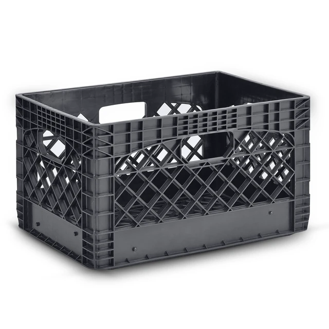 Alt view image 6 of 7 - 3-Pack 24-Quart Heavy-Duty Plastic Stackable Milk Crates Open Bin Basket with Handles, Organizers for Home, Office, Dorm, and Car Organization, Black
