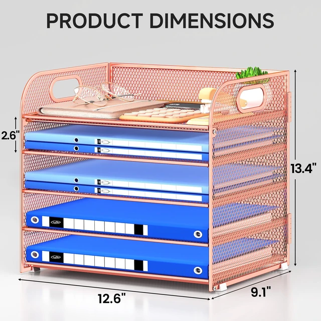 Alt view image 2 of 6 - Paper Organizer Letter Tray with Handle Mesh 5 Trays Desk File Organizer Paper Sorter Desk Organizer for Office, Home or School-Rose Gold