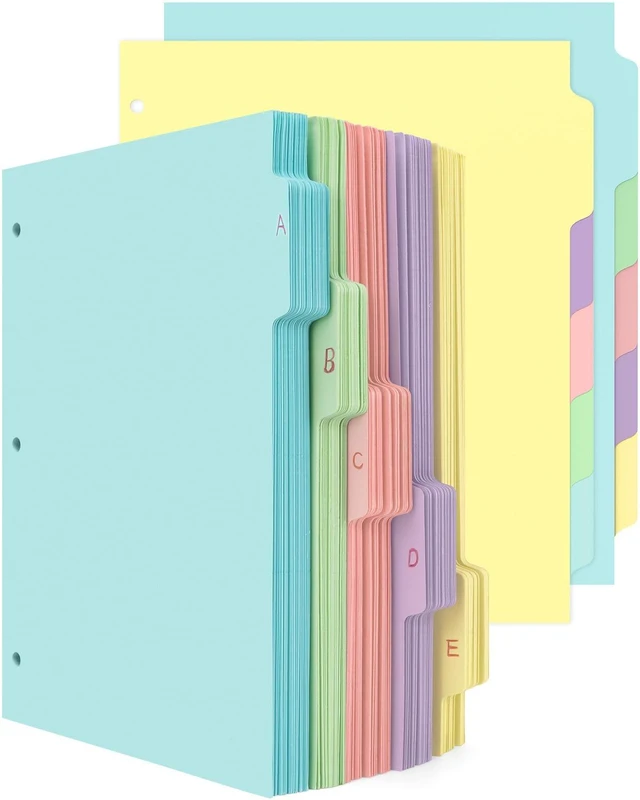 Main image of 3 Ring Binder Dividers 5 Tabs,150Pcs/30Sets Letter Size 8.5 x 11 Inch 5 Colors Durable 3 Hole Punch Paper Index Dividers, Ideal for Kids, Women and Students