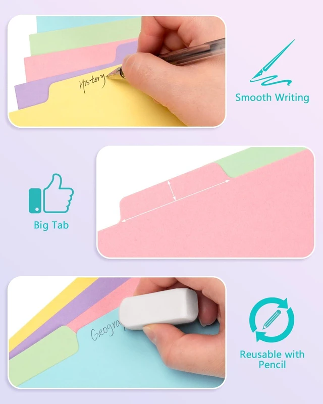 Alt view image 3 of 7 - 3 Ring Binder Dividers 5 Tabs,150Pcs/30Sets Letter Size 8.5 x 11 Inch 5 Colors Durable 3 Hole Punch Paper Index Dividers, Ideal for Kids, Women and Students