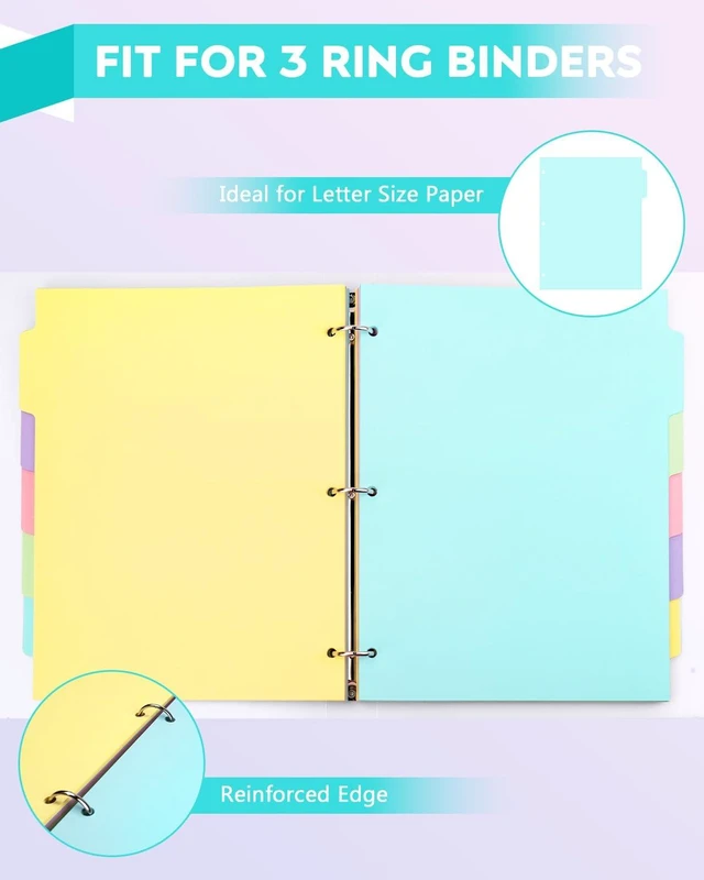 Alt view image 5 of 7 - 3 Ring Binder Dividers 5 Tabs,150Pcs/30Sets Letter Size 8.5 x 11 Inch 5 Colors Durable 3 Hole Punch Paper Index Dividers, Ideal for Kids, Women and Students