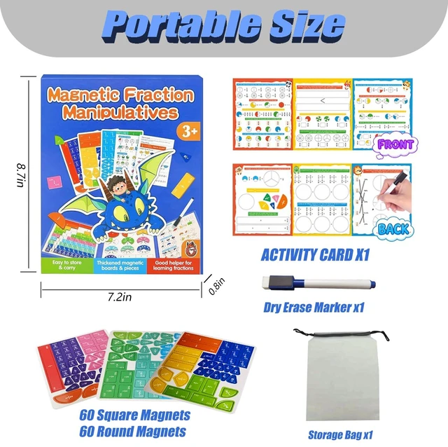Alt view image 2 of 6 - Magnetic Fraction Educational Puzzle,Magnetic Fraction Tiles & Fraction Circles,Math Manipulatives for Elementary School, Montessori Fraction Manipulatives Learning Toys for Kids