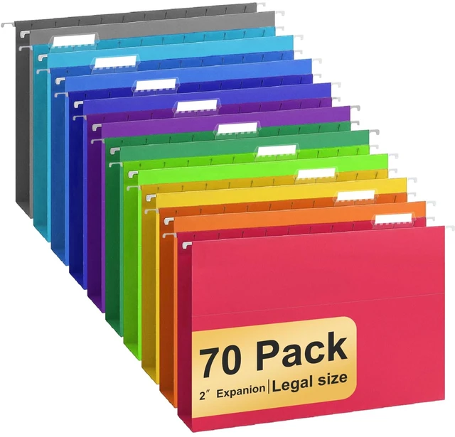Main image of Hanging File Folders Legal Size, 70 Pack File Folders with 1/5 Cut Adjustable tabs, 2" Expansion, Reinforced Hanging Folders Legal Size, Designed for Legal and Law Office File Organization