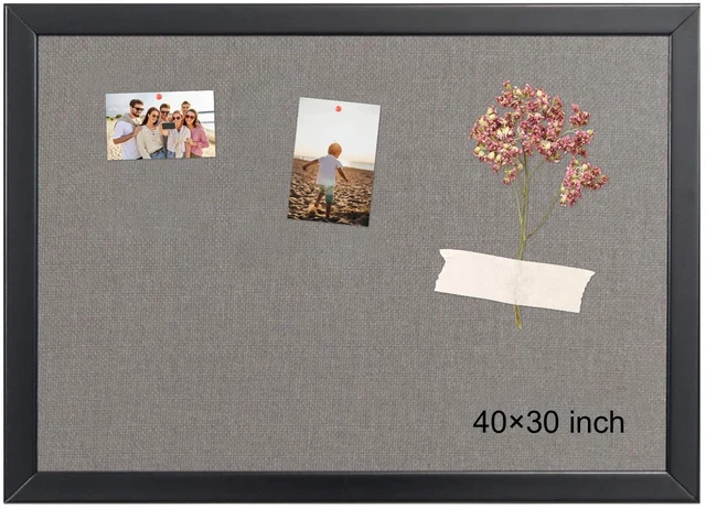 Main image of Bulletin Board 40x30 Inch, Cork Board with Grey Fabric and Pine Wood Frame, Cork Boards for Walls, Wall Mounted Fabric Notice Board for Home Office School, Vision Board and Message Organizer