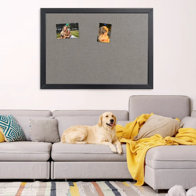Alt view image 5 of 7 - Bulletin Board 40x30 Inch, Cork Board with Grey Fabric and Pine Wood Frame, Cork Boards for Walls, Wall Mounted Fabric Notice Board for Home Office School, Vision Board and Message Organizer