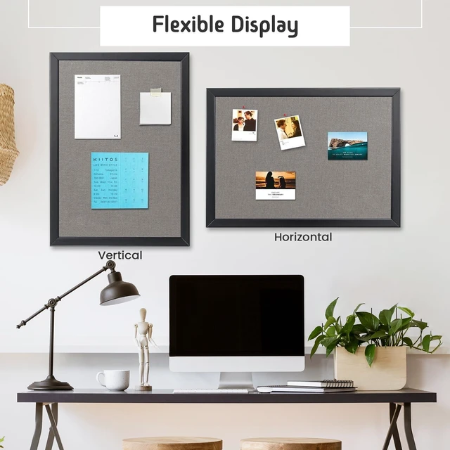 Alt view image 7 of 7 - Bulletin Board 40x30 Inch, Cork Board with Grey Fabric and Pine Wood Frame, Cork Boards for Walls, Wall Mounted Fabric Notice Board for Home Office School, Vision Board and Message Organizer
