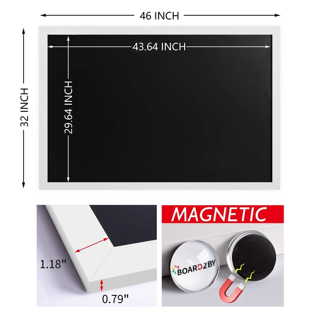 Alt view image 2 of 7 - Large Magnetic Chalkboard Black Board 46 x 32 in, Classic White Wood Framed Chalk Board, Easy-to-Erase Magnet Board, Includes 4 Magnets & 2 Pens, Easy to Install, For School, Home & Office