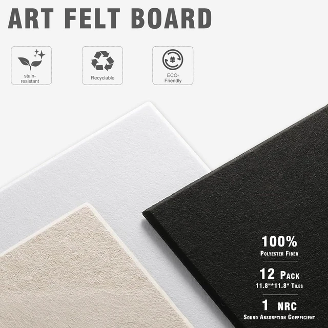 Alt view image 6 of 7 - 48"x36" Felt Corkboard Bulletin Board, 12 Pack for Wall,Black Includes 50 Pushpins & Clips, Removable Adhesive Tabs, Alternative Wall Tiles for Home, Office Decor, Install Without Damage