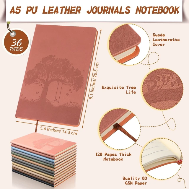 Alt view image 2 of 7 - 36 Pcs A5 PU Leather Journals Bulk Tree Notebooks, Mixed Colors