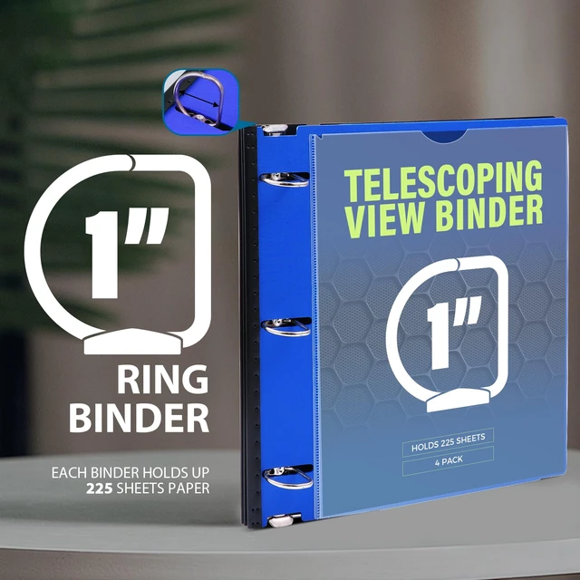Alt view image 5 of 7 - 1 Inch Telescoping 3 Ring Binder 4 Pack, Expandable Flexible Binder with Customizable Front Cover & Clear Catalog Pocket, Holds 8.5"x11" Paper, Assorted Colors, School Office Supplies