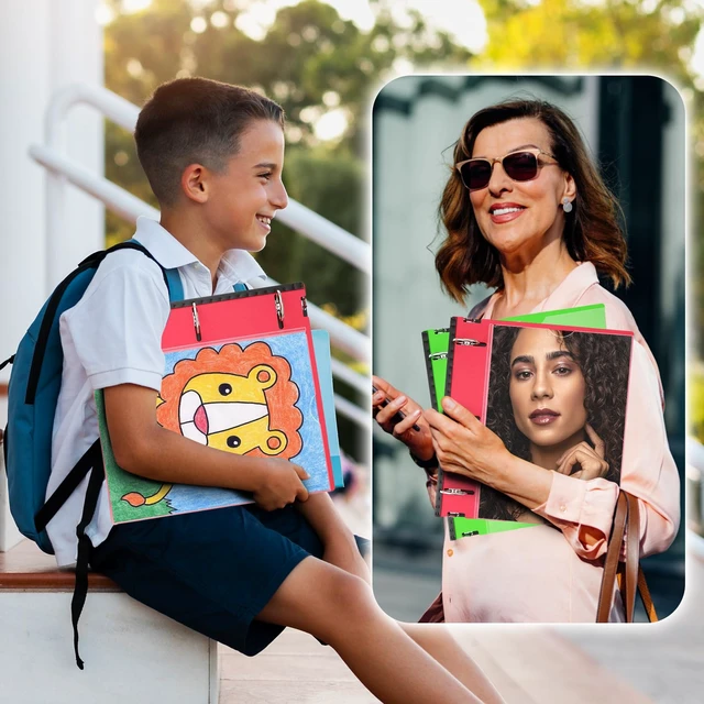 Alt view image 6 of 7 - 1 Inch Telescoping 3 Ring Binder 4 Pack, Expandable Flexible Binder with Customizable Front Cover & Clear Catalog Pocket, Holds 8.5"x11" Paper, Assorted Colors, School Office Supplies