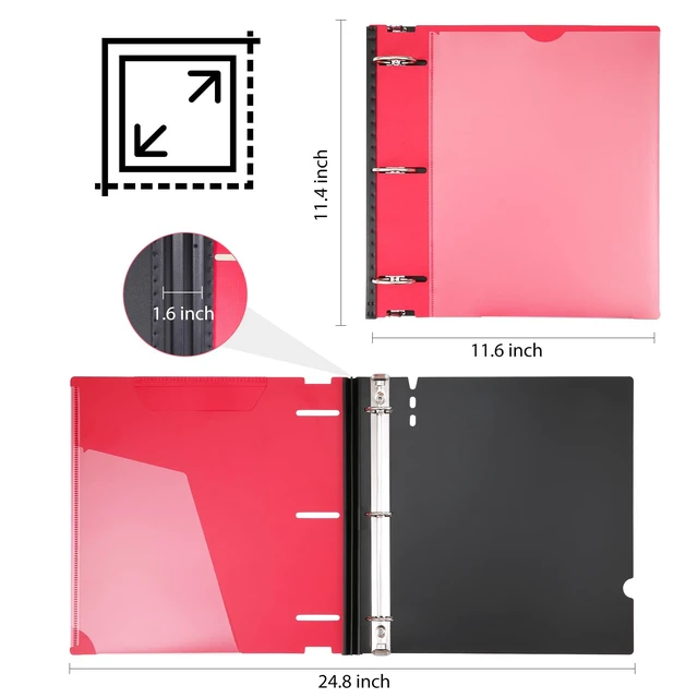 Alt view image 7 of 7 - 1 Inch Telescoping 3 Ring Binder 4 Pack, Expandable Flexible Binder with Customizable Front Cover & Clear Catalog Pocket, Holds 8.5"x11" Paper, Assorted Colors, School Office Supplies