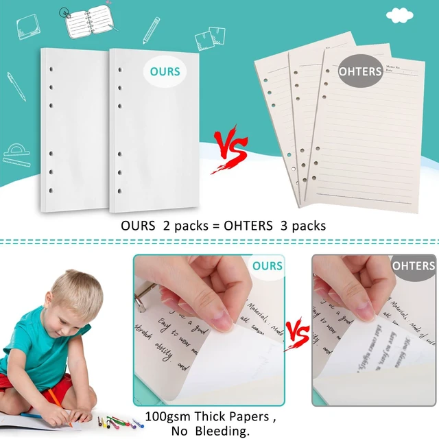 Alt view image 3 of 6 - A6 Refill Paper, 320 Pages A6 Loose Leaf Paper 6 Hole Notebook Refills for 6 Ring Refillable Binder Notebook Planner Diary Journals Painting Personal Organiser-Blank Pages (Pack of 2)
