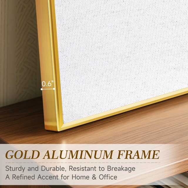 Alt view image 3 of 7 - Linen Bulletin Board, 24"x18" Decorative Fabric Pin Board Vision Board Gold Aluminum Frame, Upgraded White Canvas Surface, Wall Mounted, for Home Office Bedroom Dorm Wall Decor