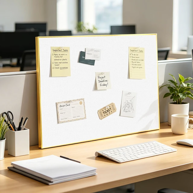Alt view image 7 of 7 - Linen Bulletin Board, 24"x18" Decorative Fabric Pin Board Vision Board Gold Aluminum Frame, Upgraded White Canvas Surface, Wall Mounted, for Home Office Bedroom Dorm Wall Decor