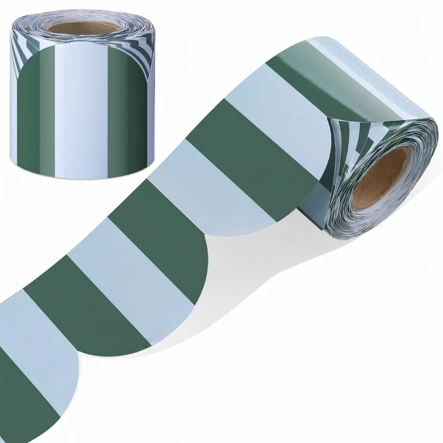 Main image of 65 ft Green Stripe Bulletin Board Border Retro Green Blue Class Decor Retro Green and Blue Stripes, Scalloped Edges, Durable Waterproof Lamination, for Back to School Whiteboard Walls Desk Decor