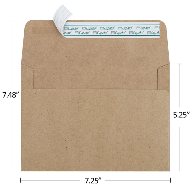 Alt view image 2 of 7 - 5x7 Envelopes Self Seal 250 Pack, Brown A7 Envelopes, Kraft Paper Envelope for 5x7 Cards, Photos, Invitations, Wedding, Graduation, Baby Shower, 5.25 x 7.25 Inches
