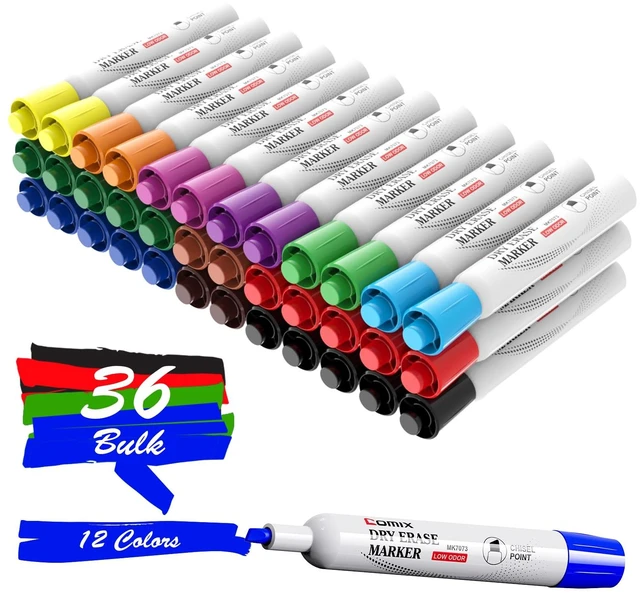 Main image of Dry Erase Markers Chisel Tip, White Board Markers, 36 Count 12 Color Low Odor, Non-toxic, Smooth Writing, Easy to erase, Suitable for Classroom, Teachers, Office, School Supplies